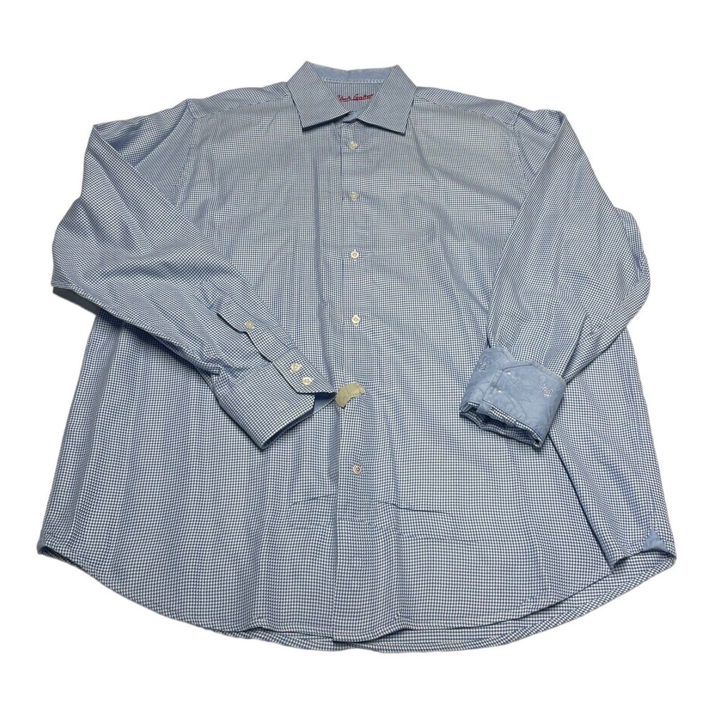 Men's Robert Graham Blue Plaid Long Sleeve Button Up Shirt Flip Cuff Size 17 43
